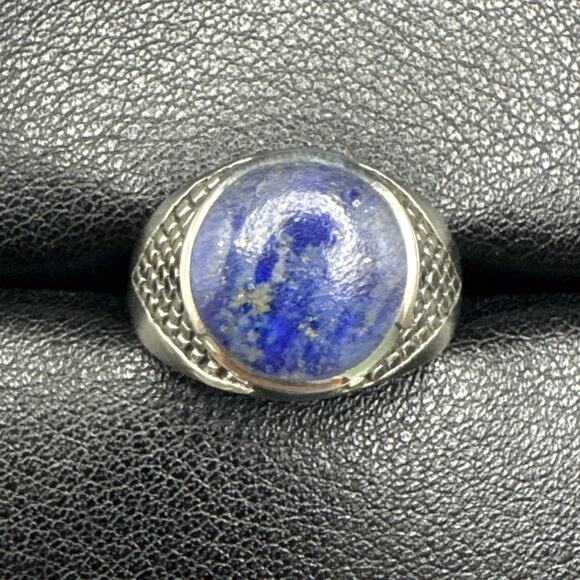 New Condition Sterling Silver Lapis Scales Textured Shank Ring 925 Size 10 - Picture 1 of 6